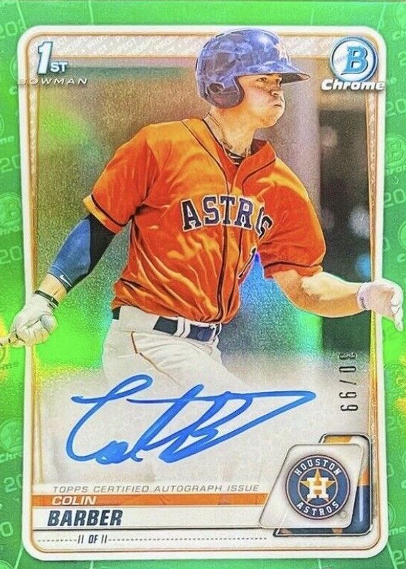 Colin Barber 2020 Bowman Chrome #CPA-CBA Prospect Auto - Green Atomic Refractor /99 (1st) PSA 10