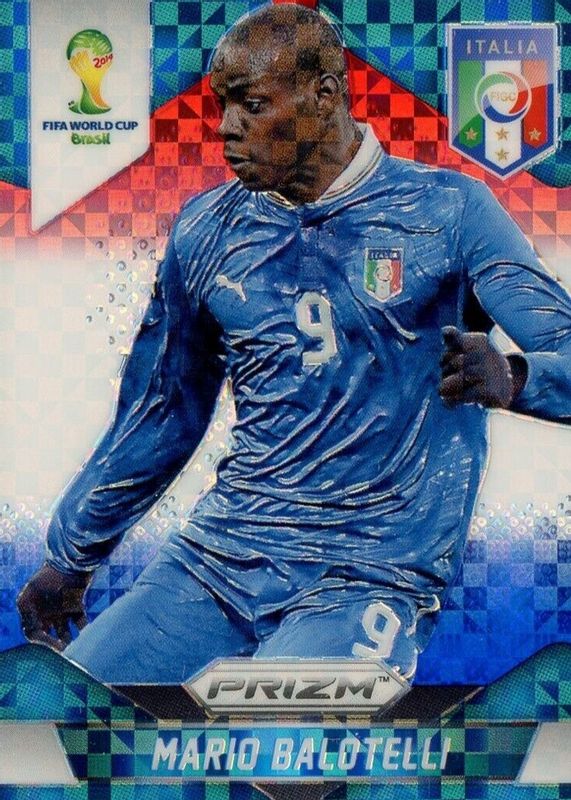 Mario Balotelli 2014 Prizm World Cup #132 Red White Blue Power Plaid RAW