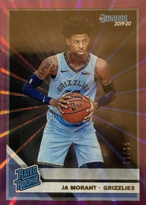 Ja Morant 2019 Donruss #202 Purple Laser /15 Rookie PSA 8