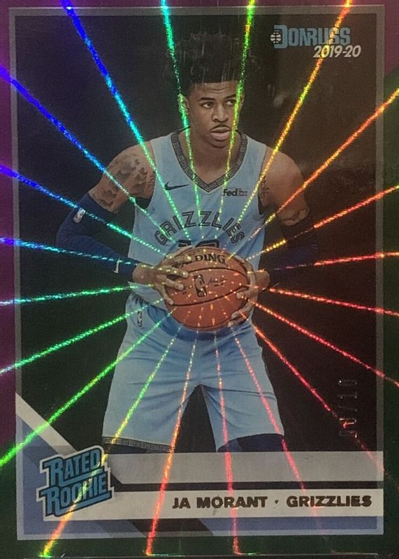 Ja Morant 2019 Donruss #202 Purple & Green Laser /10 Rookie PSA 8