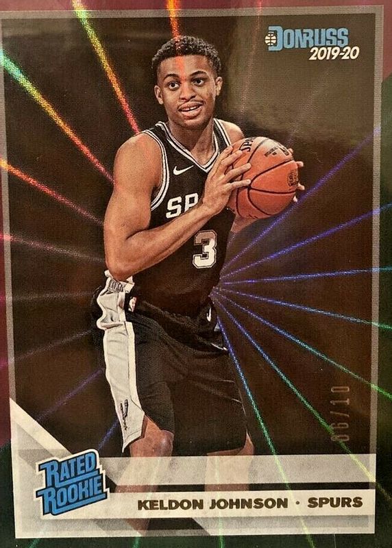 Keldon Johnson 2019 Donruss #227 Purple & Green Laser /10 Rookie SGC 9.5