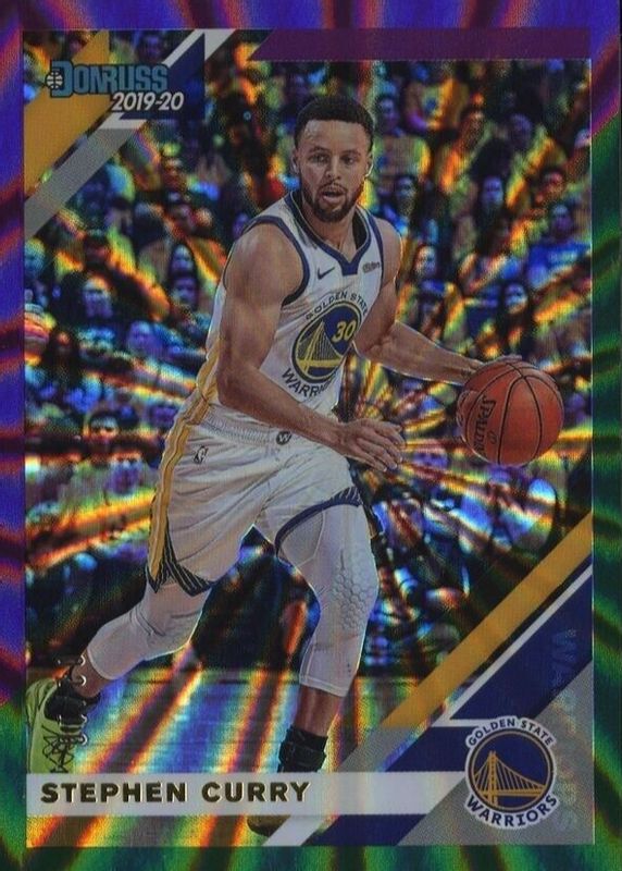 Stephen Curry 2019 Donruss #64 Purple & Green Laser /10 PSA 10