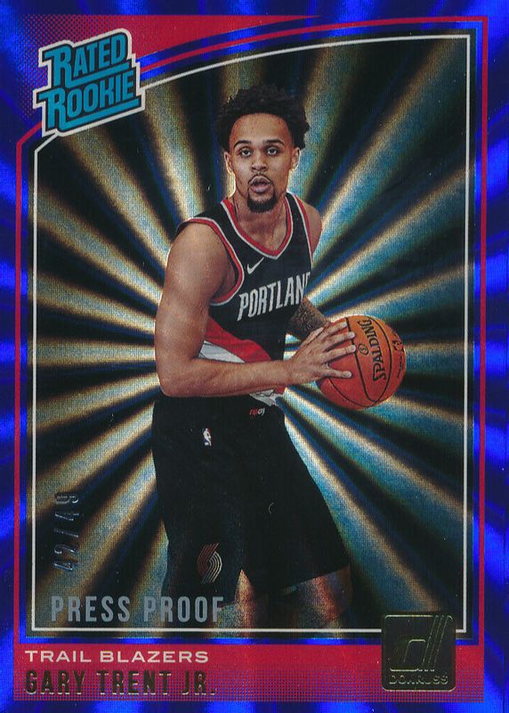 Gary Trent Jr. 2018 Donruss #199 Press Proof Blue Laser /49 Rookie BGS 9