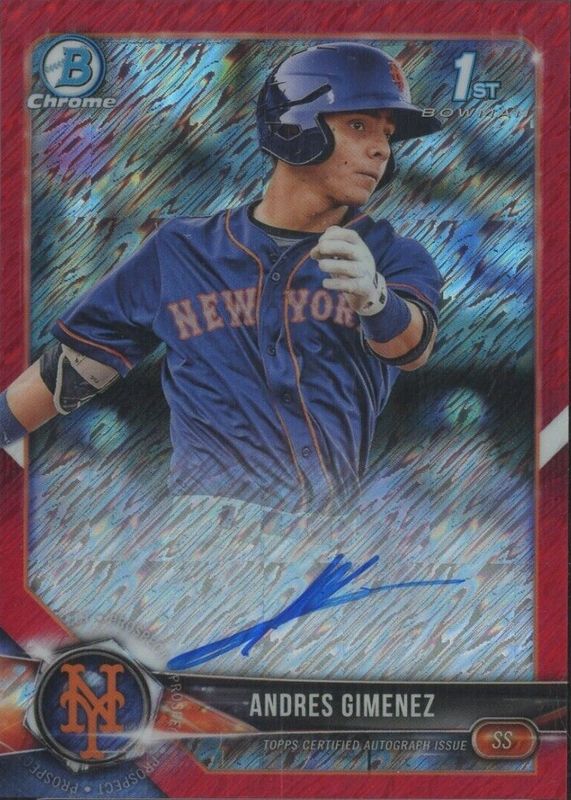 Andres Gimenez 2018 Bowman #CPA-AG Chrome Prospect Auto - Red Shimmer Refractor /5 (1st) RAW