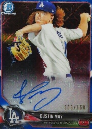 Dustin May 2018 Bowman Chrome #BCPA-DM Prospect Auto - Blue Mojo
