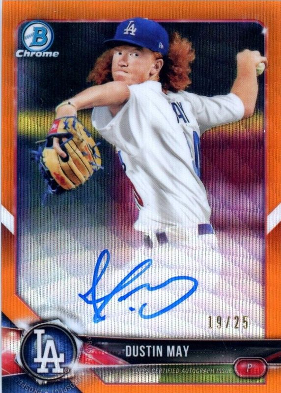 Dustin May 2018 Bowman Chrome #BCPA-DM Prospect Auto - Orange Wave Refractor /25 SGC 9.5