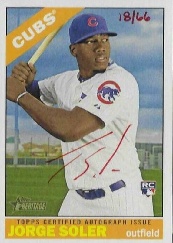 Jorge Soler 2015 Topps Heritage High Number #ROAH-JS Real One Autographs - Red Ink /66 Rookie RAW