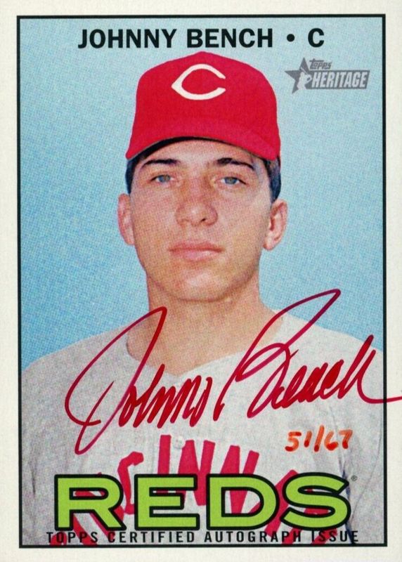 Johnny Bench 2016 Topps Heritage High Number #ROA-JBEN Real One Autographs - Red Ink /67 PSA 10