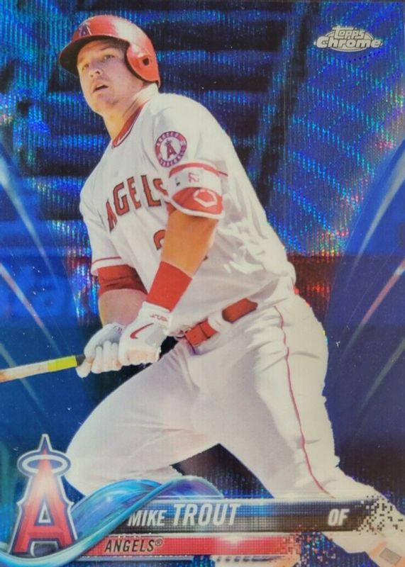 Mike Trout 2018 Topps Chrome #100 Blue Wave Refractor /75 (Batting) SGC 9.5