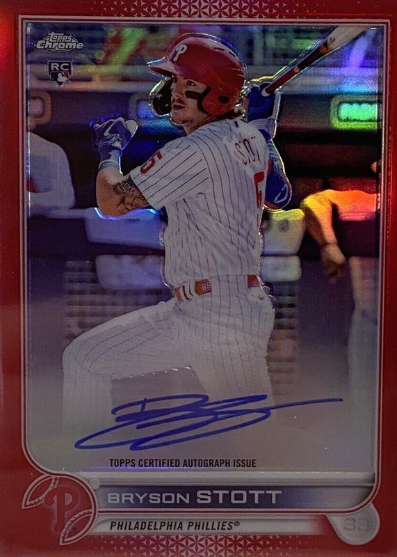 Bryson Stott 2022 Topps Chrome #RA-BS Rookie Auto - Red Refractor /5 Rookie SGC 9.5