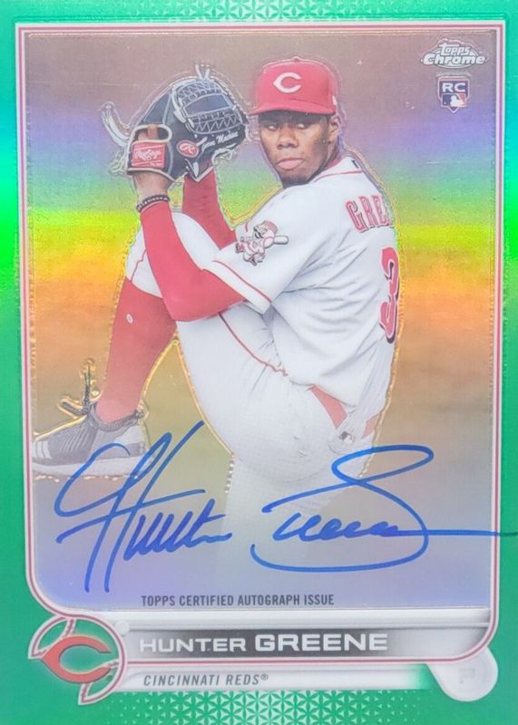 Hunter Greene 2022 Topps Chrome #RA-HG Rookie Auto - Green Refractor /99 Rookie PSA 10