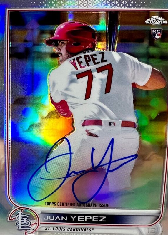 Juan Yepez 2022 Topps Chrome #RA-JY Rookie Auto - Refractor /499 Rookie SGC 10