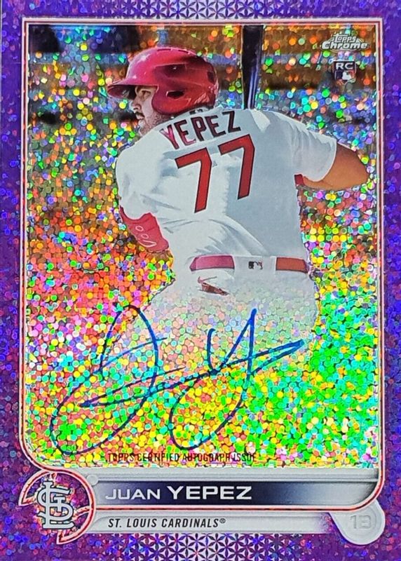 Juan Yepez 2022 Topps Chrome #RA-JY Rookie Auto - Purple Speckle Refractor /299 PSA 10