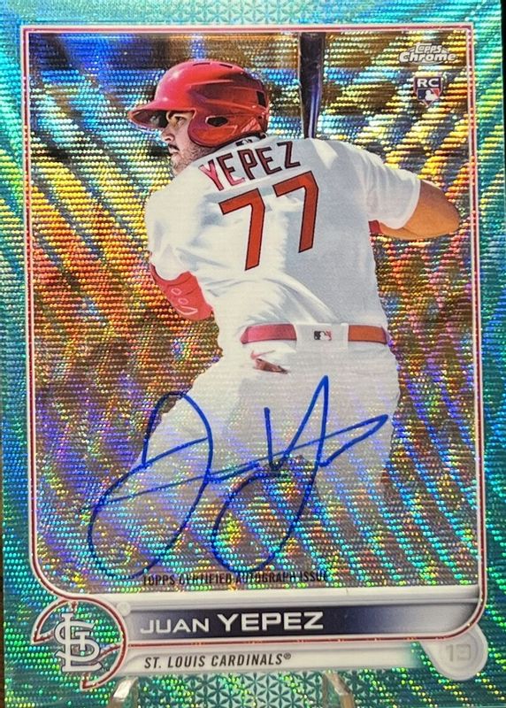 Juan Yepez 2022 Topps Chrome #RA-JY Rookie Auto - Aqua Wave Refractor /199 Rookie SGC 9