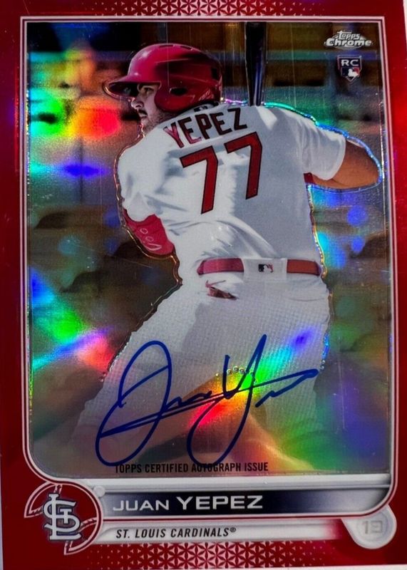 Juan Yepez 2022 Topps Chrome #RA-JY Rookie Auto - Red Refractor /5 Rookie BGS 10 PRISTINE