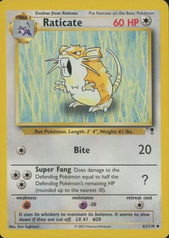 Raticate 2002 Legendary Collection #61 Base PSA 6