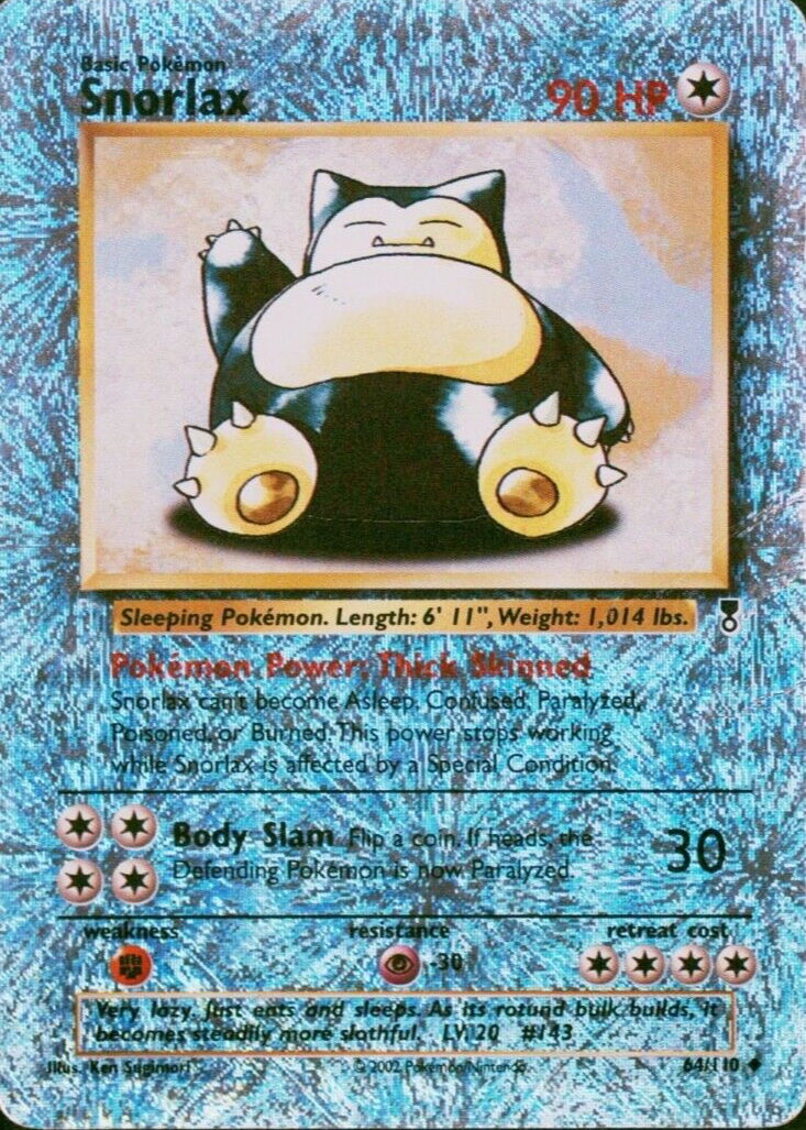 holographic snorlax card Blooms "Porcelain Snorlax" Credit Cover Colorless Artist 1999 Pokmon Jungle 1st Edition