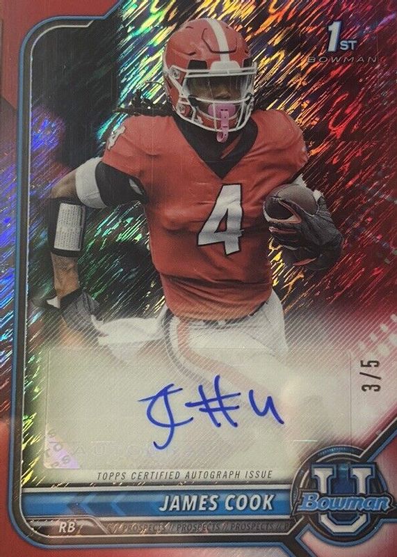 James Cook 2021 Bowman University #BCPA-JC Chrome Prospect Auto - Red Shimmer Refractor /5 (1st) SGC 10