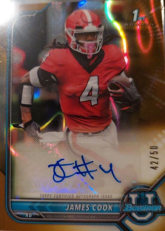 James Cook 2021 Bowman University #BCPA-JC Chrome Prospect Auto - Gold Lava Refractor /50 (1st) SGC 9.5