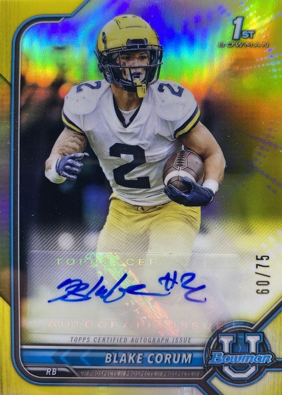 Blake Corum 2021 Bowman University Chrome Prospect Auto Yellow