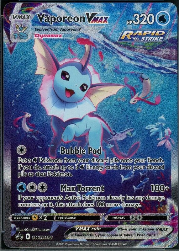 Vaporeon VMAX 2021 Sword & Shield: Black Star Promo #SWSH182 Premium Collection (Vaporeon VMAX) (Full Art) SGC 10