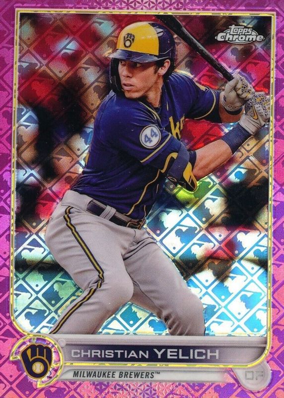 Christian Yelich 2022 Topps Chrome Logofractor Edition #106 Pink /199 PSA 10