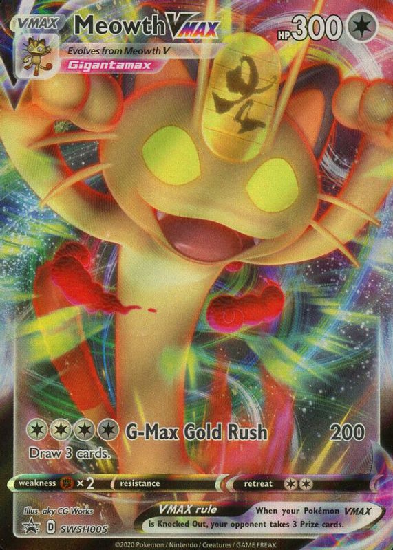 Meowth VMAX 2020 Sword & Shield: Black Star Promo #SWSH005 Special Collection (Meowth VMAX) (Full Art) PSA 9