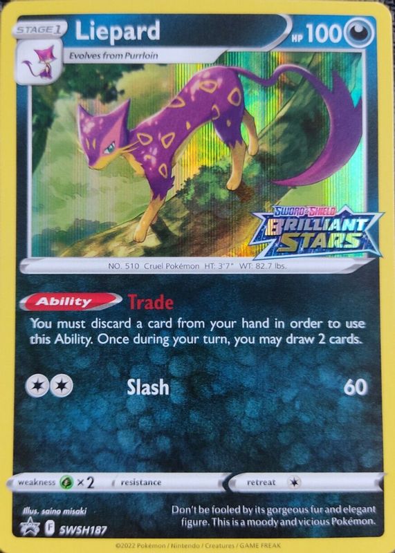 Liepard 2022 Sword & Shield: Black Star Promo #SWSH187 Build & Battle Box (Brilliant Stars) SGC 9.5