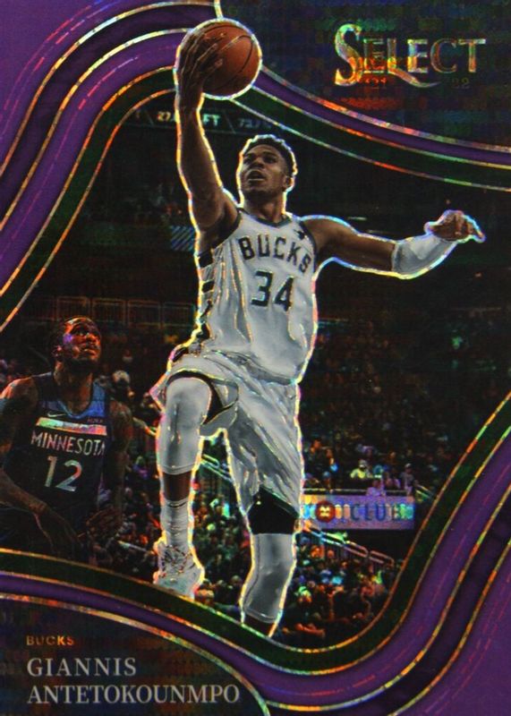 Giannis Antetokounmpo 2021 Select #292 Courtside FOTL Neon Purple Pulsar /5 SGC 9.5