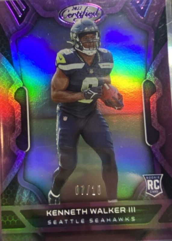 Kenneth Walker III 2022 Certified #108 Mirror Purple /10 Rookie RAW