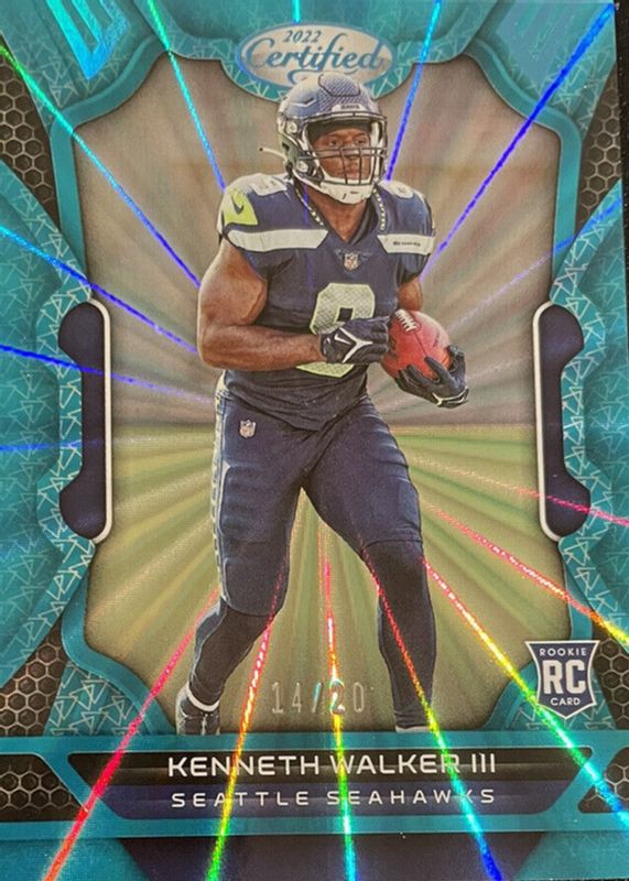 Kenneth Walker III 2022 Certified #108 FOTL Mirror Teal /20 Rookie RAW