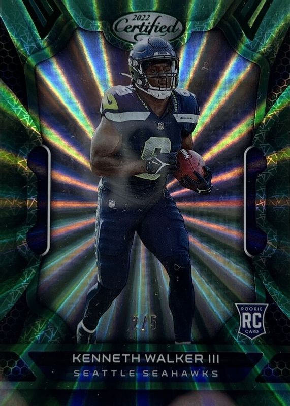 Kenneth Walker III 2022 Certified #108 FOTL Mirror Green /5 Rookie RAW