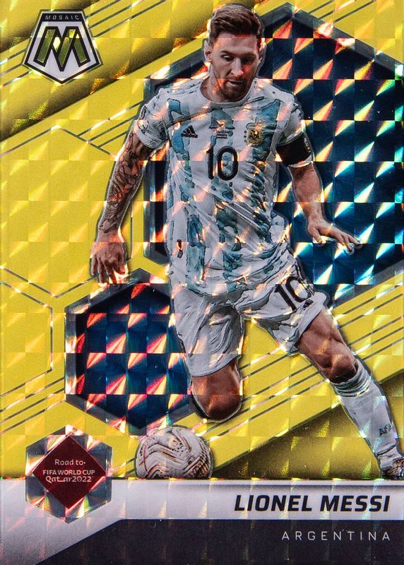 Lionel Messi 2021 Mosaic Road to FIFA World Cup #10 Gold Fluorescent /10 BGS 9