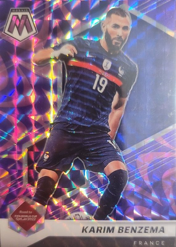 Karim Benzema 2021 Mosaic Road to FIFA World Cup #2 Reactive Purple PSA 10