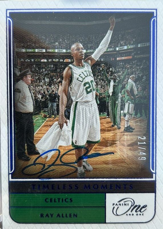 Ray Allen 2021 One and One #TM-RAL Timeless Moments Autographs - Blue /49 RAW