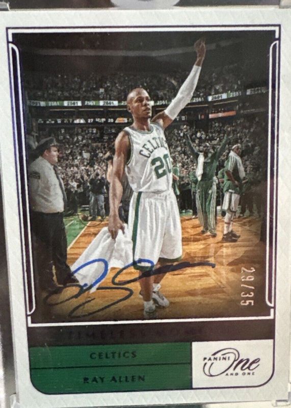Ray Allen 2021 One and One #TM-RAL Timeless Moments Autographs - Purple /35 RAW