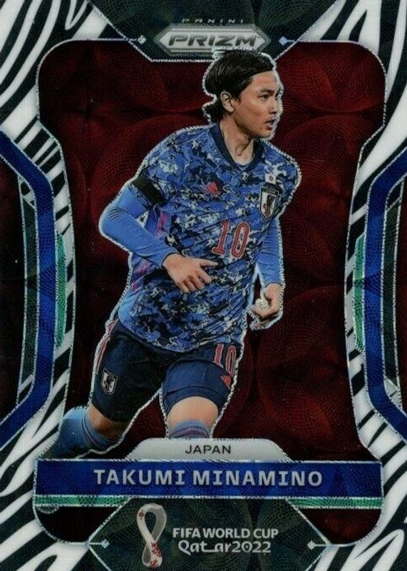 Takumi Minamino 2022 Prizm World Cup #133 Choice Zebra /(SSP) Rookie BGS 9