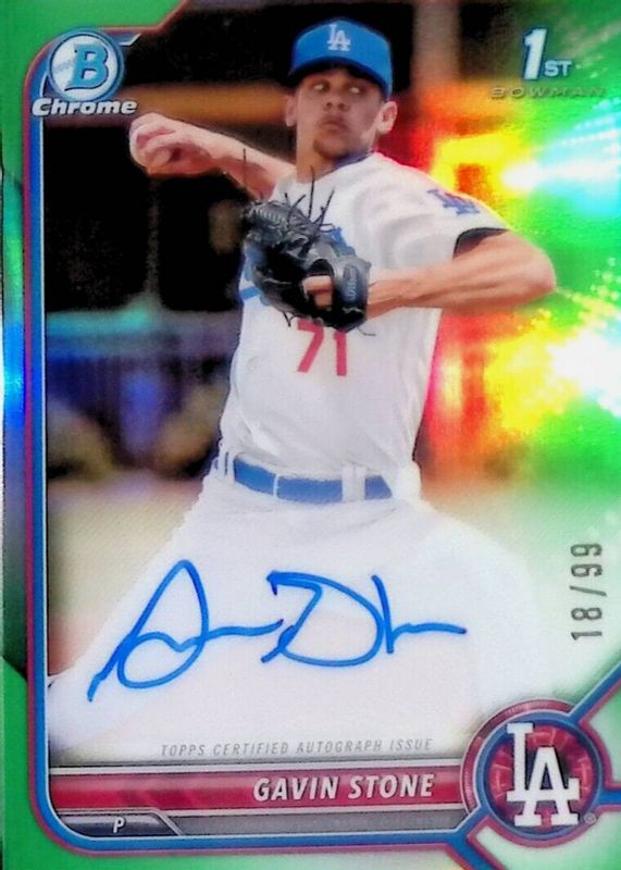 Gavin Stone 2022 Bowman Chrome #CPA-GS Prospect Auto - Green Refractor /99 (1st) RAW