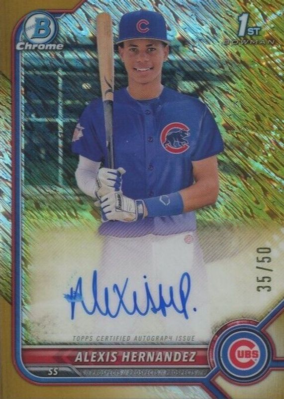 Alexis Hernandez 2022 Bowman Chrome #CPA-AH Prospect Auto - Gold Shimmer Refractor /50 (1st) PSA 10