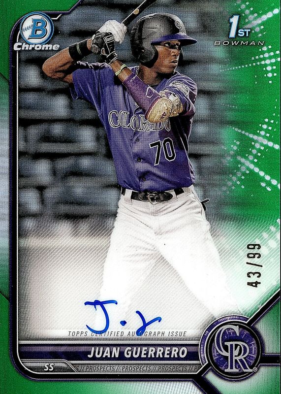Juan Guerrero 2022 Bowman Chrome #CPA-JGO Prospect Auto - Green Refractor /99 (1st) RAW