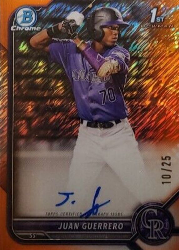 Juan Guerrero 2022 Bowman Chrome #CPA-JGO Prospect Auto - Orange Shimmer Refractor /25 (1st) RAW