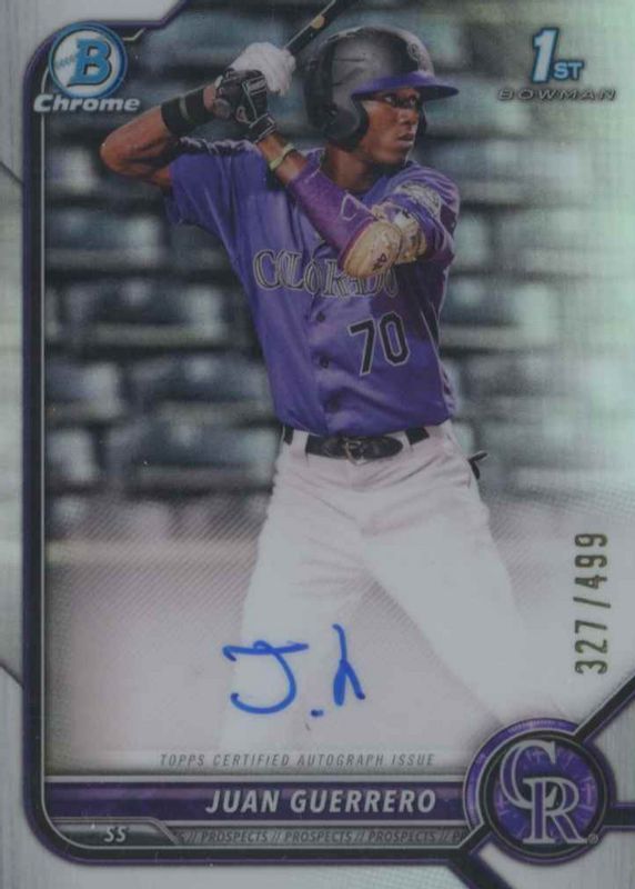Juan Guerrero 2022 Bowman Chrome #CPA-JGO Prospect Auto - Refractor /499 (1st) RAW