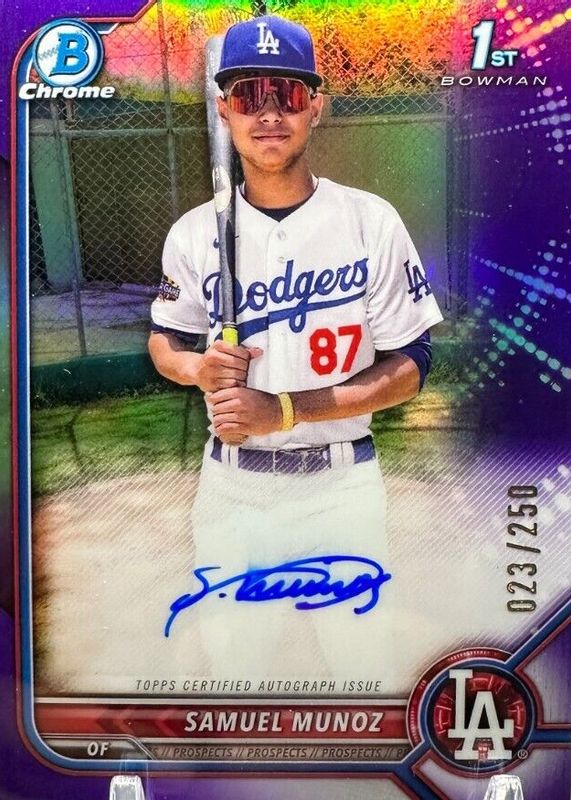 Samuel Munoz 2022 Bowman Chrome #CPA-SM Prospect Auto - Purple Refractor /250 (1st) RAW