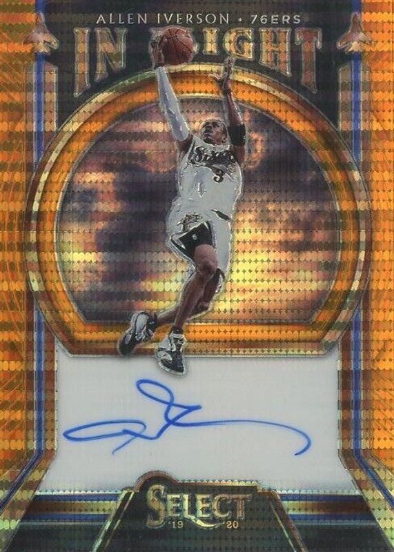 Allen Iverson 2019 Select #IF-AIV In Flight Signatures - Neon Orange Pulsar /35 RAW