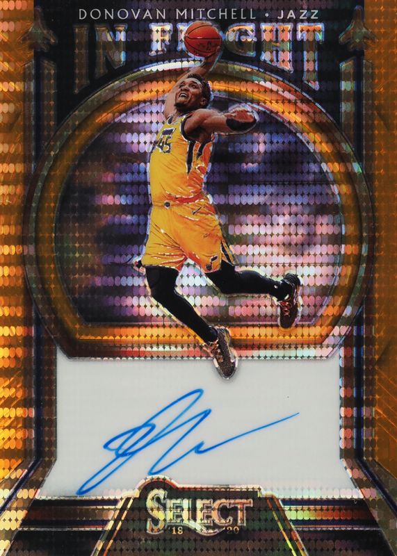 Donovan Mitchell 2019 Select #IF-DML In Flight Signatures - Neon Orange Pulsar /35 RAW