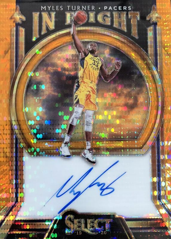 Myles Turner 2019 Select #IF-MTN In Flight Signatures - Neon Orange Pulsar /35 PSA 10