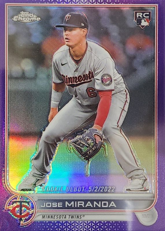 Jose Miranda 2022 Topps Chrome Update #USC6 Rookie Debut - Purple Refractor PSA 10