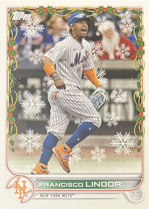 Francisco Lindor 2022 Topps Holiday #HW90 SSSP Variation (Santa in Background) BGS 10 PRISTINE