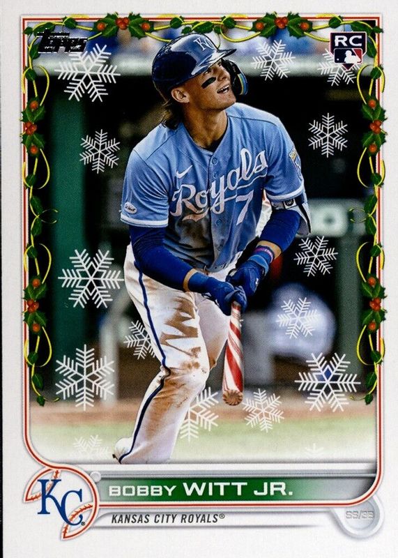 Bobby Witt Jr. 2022 Topps Holiday #HW150 SP Variation (Candy Cane Bat) Rookie BGS 9