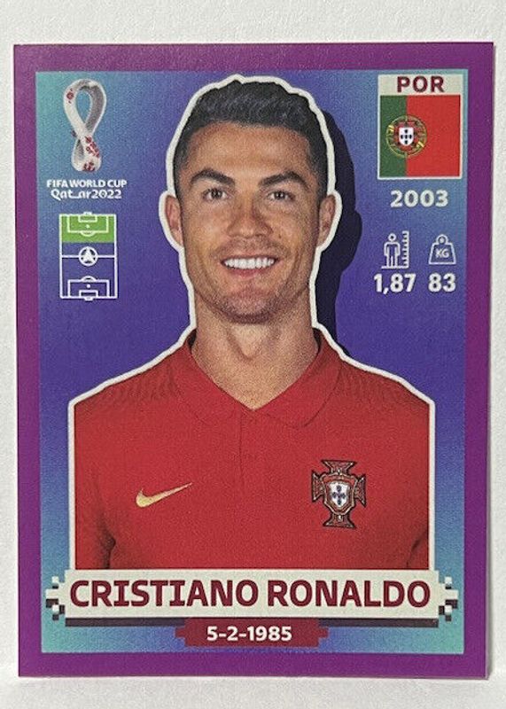 Cristiano Ronaldo 2022 Panini World Cup Stickers #POR18 Purple (1:205) SGC 10